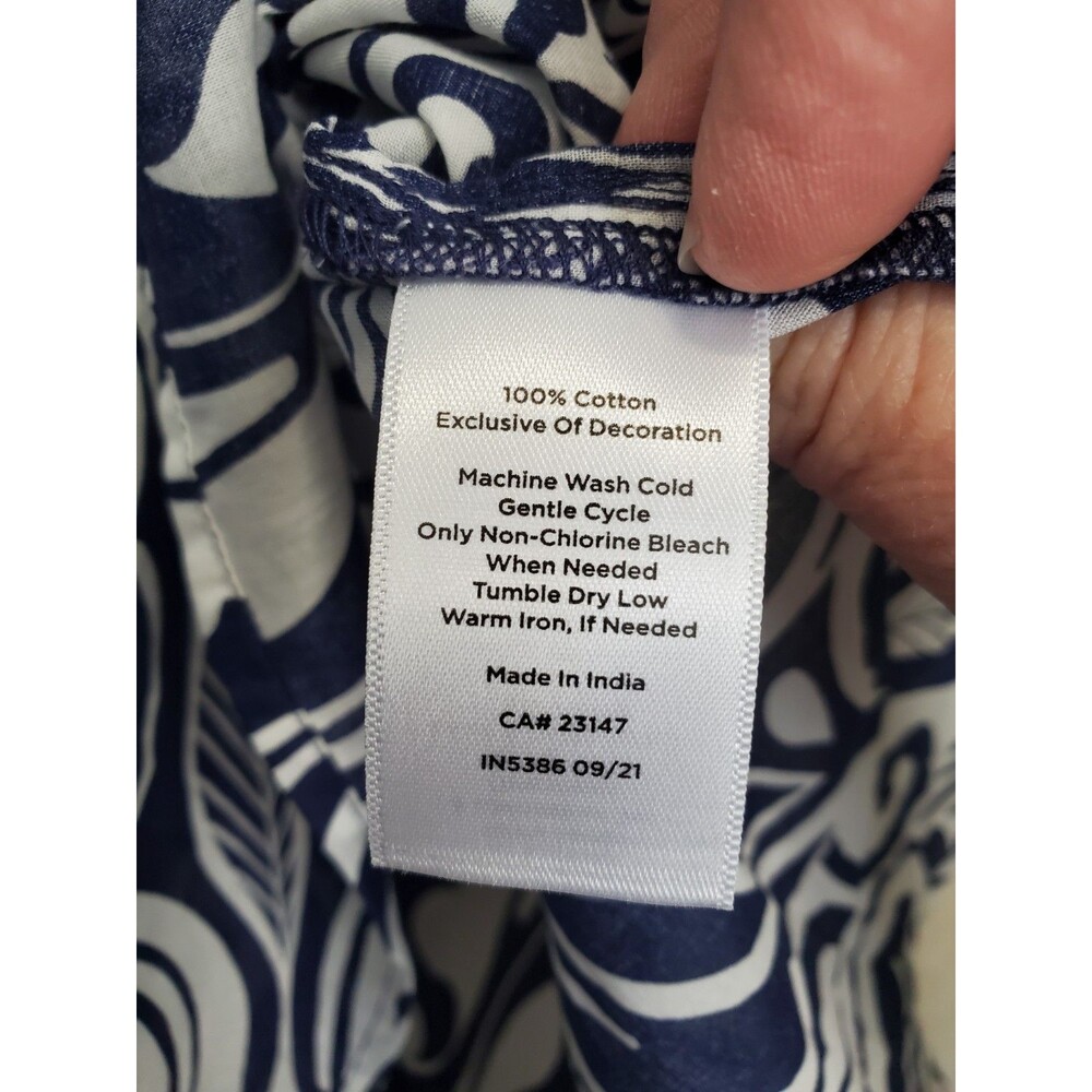 Talbots Cotton Blue Scroll Print Split Neck Light… - image 6